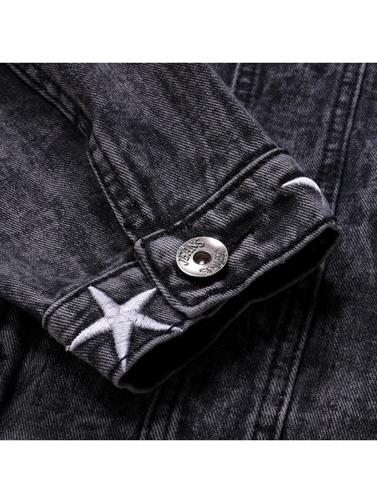 Herremodetryk Lommedekoration Casual Washed Denimjakke