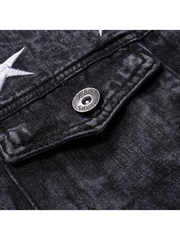 Herremodetryk Lommedekoration Casual Washed Denimjakke