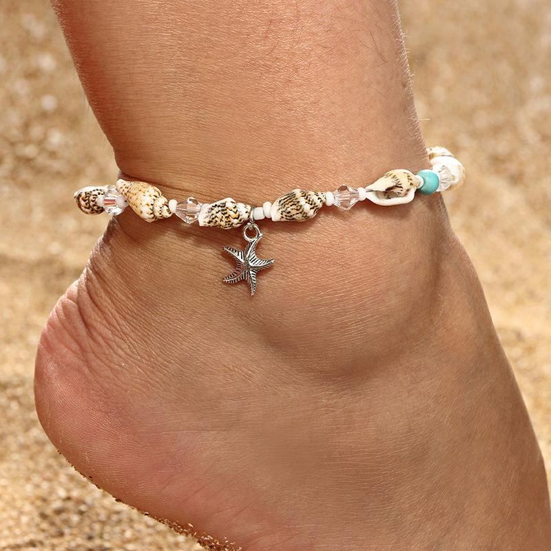 Retro Conch Beaded Yoga Anklet Legering Sea Star Fodtøj Til Kvinder Håndlavet Anklet