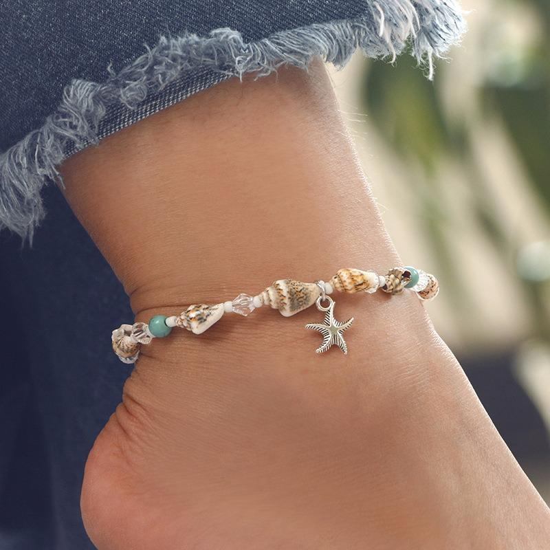 Retro Conch Beaded Yoga Anklet Legering Sea Star Fodtøj Til Kvinder Håndlavet Anklet