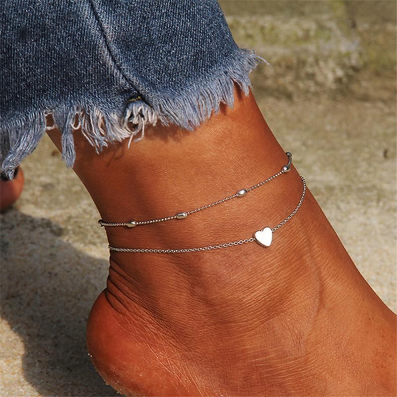 Trendy Dobbeltlags Hjerteanklet Peach Heart Beach Fodlænke