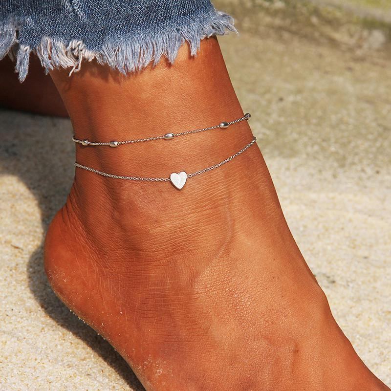 Trendy Dobbeltlags Hjerteanklet Peach Heart Beach Fodlænke