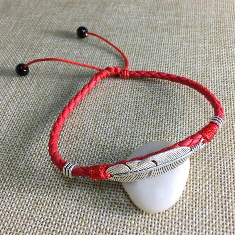 Vintage Unisex Ankelarmbånd Lucky Red Rope Etnisk Fjer Charm Ankellænke Til Kvinder Mænd