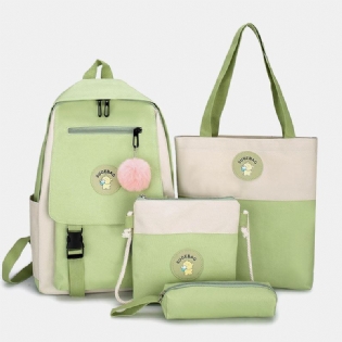 4 Stk Canvas Preppy Multifunktions Kombinationstaske Tote Stor Kapacitet Rygsæk Crossbody Clutch Pung