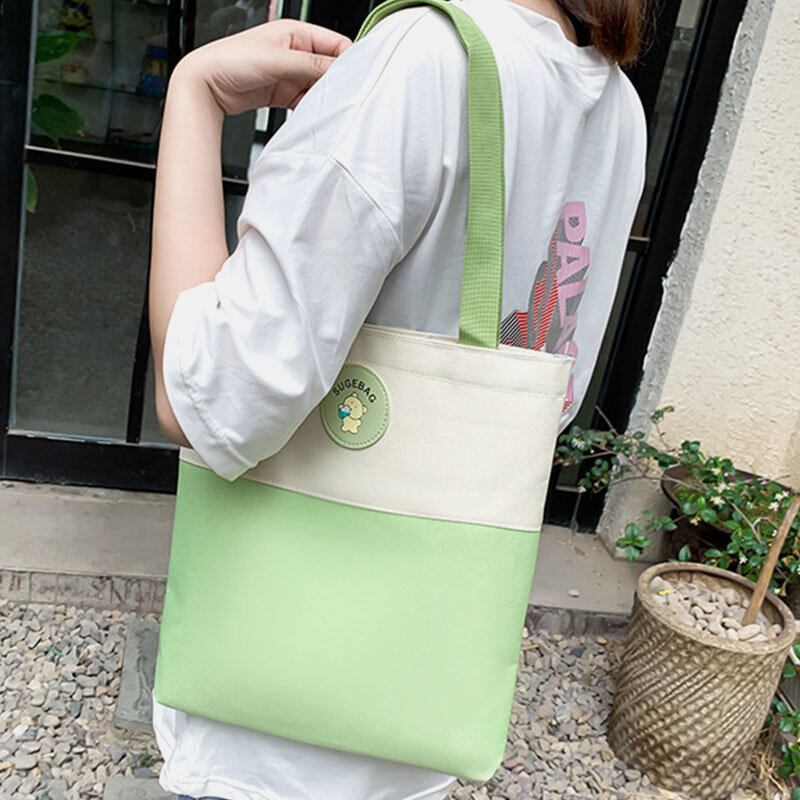 4 Stk Canvas Preppy Multifunktions Kombinationstaske Tote Stor Kapacitet Rygsæk Crossbody Clutch Pung