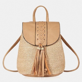 Dame Tassel Straw Taske Retro Beach Taske Rygsæk Bucket Bag