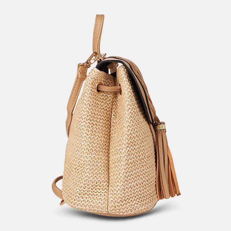 Dame Tassel Straw Taske Retro Beach Taske Rygsæk Bucket Bag