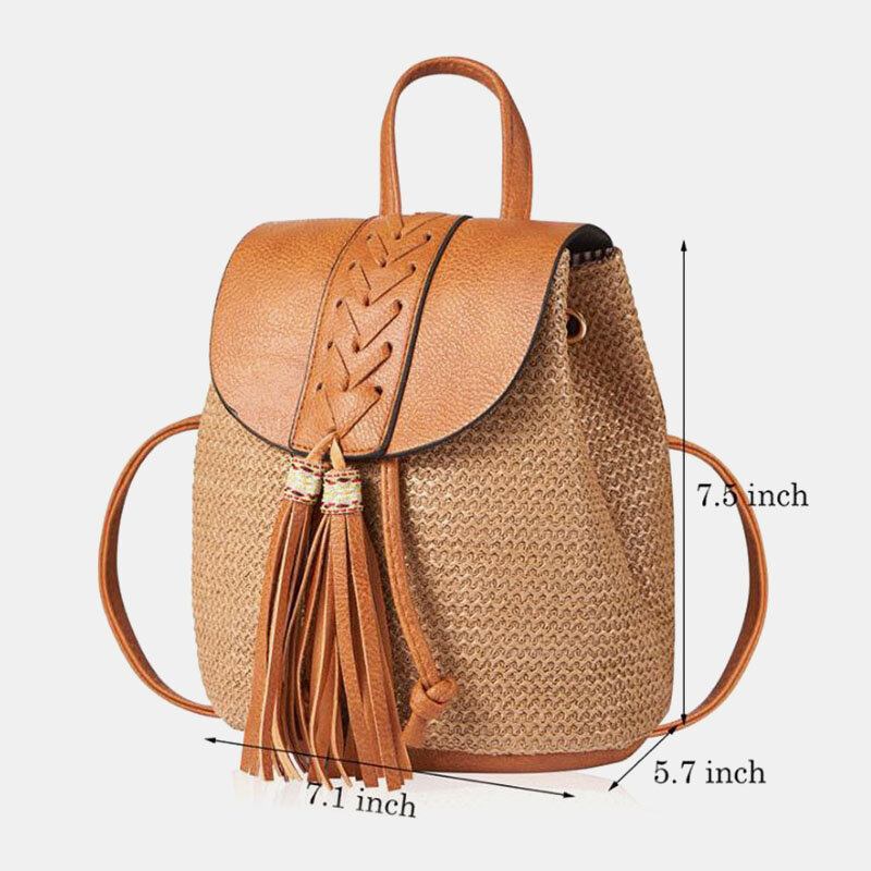 Dame Tassel Straw Taske Retro Beach Taske Rygsæk Bucket Bag