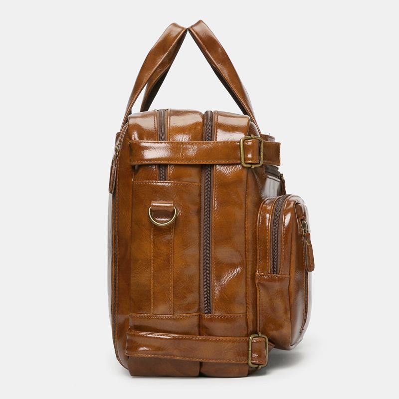 Ekphero Herrer Vintage Business Multi-lommer Rygsæk Stor Kapacitet Vandtæt Multi-bære Briefcase Crossbody Taske