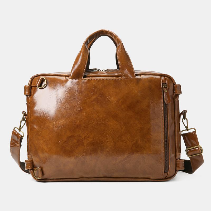 Ekphero Herrer Vintage Business Multi-lommer Rygsæk Stor Kapacitet Vandtæt Multi-bære Briefcase Crossbody Taske