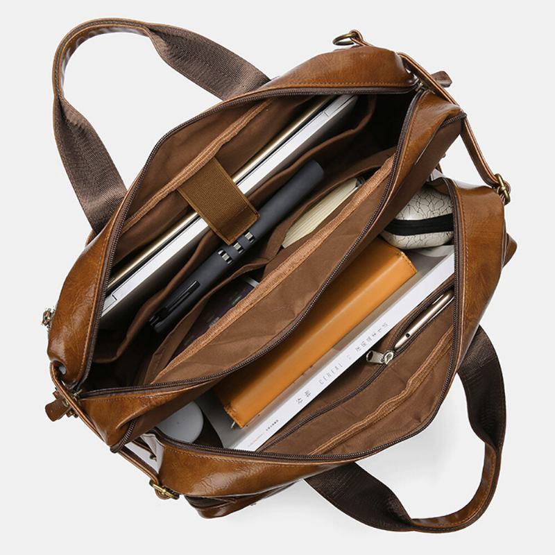 Ekphero Herrer Vintage Business Multi-lommer Rygsæk Stor Kapacitet Vandtæt Multi-bære Briefcase Crossbody Taske