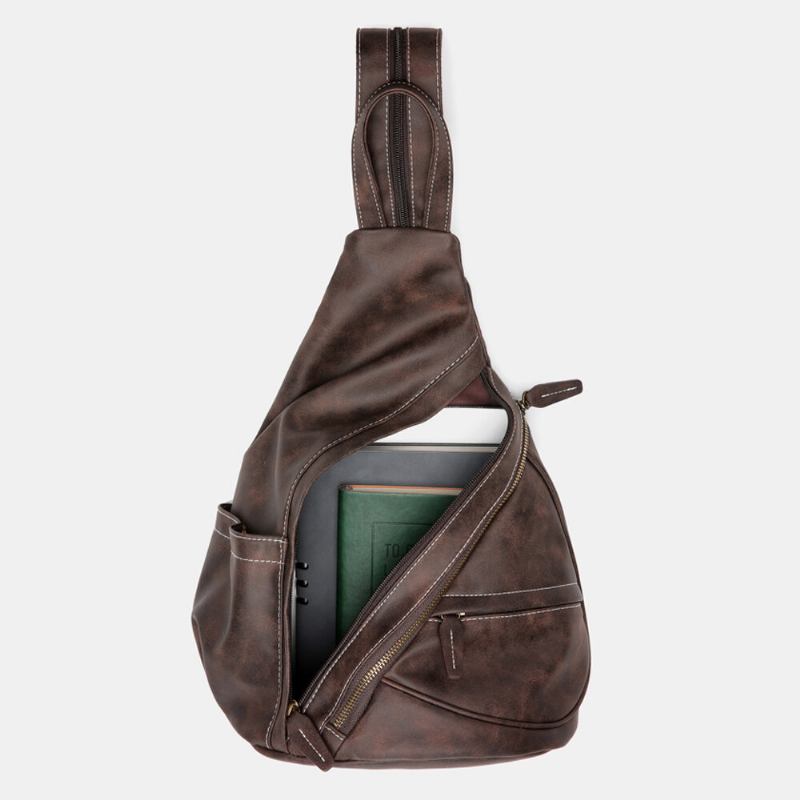 Ekphero Mænd Kunstlæder Stor Kapacitet Multi-lommer Slidfast Blackpack Brysttaske Crossbody Taske