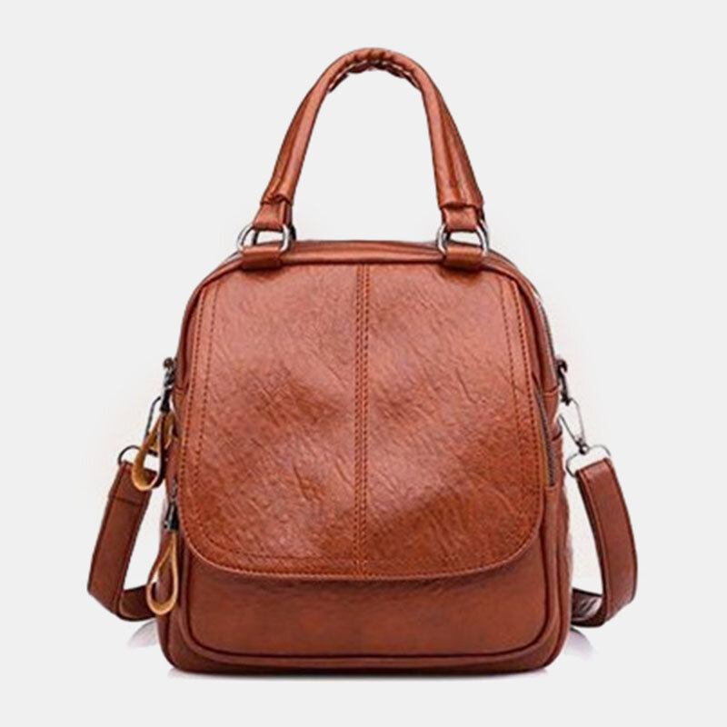 Kvinder Pu Læder Multi-bære Vintage Vandtæt Crossbody Taske Skuldertaske Rygsæk