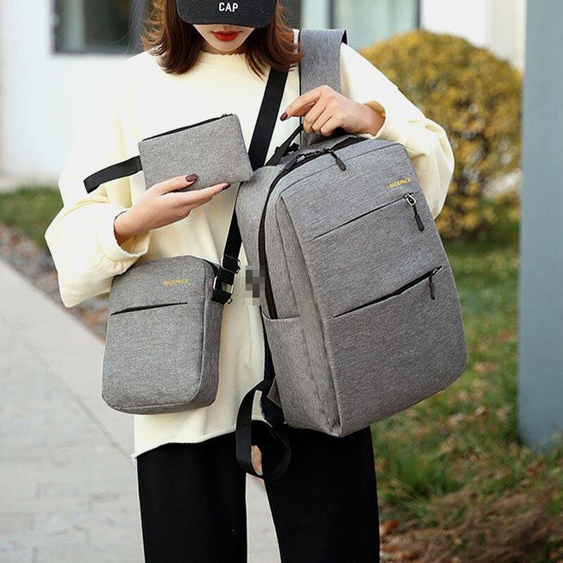 Mænd 3 Stk Nylon Usb-opladning Slidfast Mode Casual Laptop-taske Rygsæk Crossbody-taske Clutch-taske