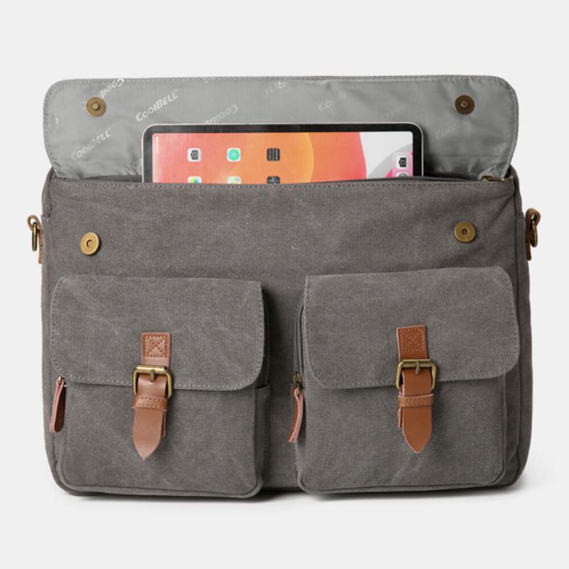 Mænd Vintage Casual Canvas Stor Kapacitet 17 Tommer Laptop Taske Rygsæk Multi-pocket Crossbody Taske