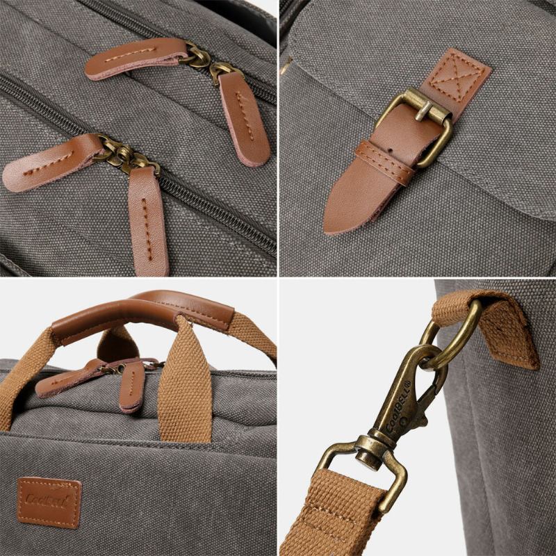 Mænd Vintage Casual Canvas Stor Kapacitet 17 Tommer Laptop Taske Rygsæk Multi-pocket Crossbody Taske