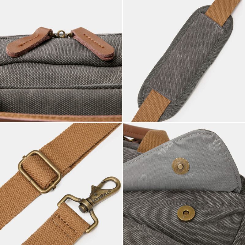 Mænd Vintage Casual Canvas Stor Kapacitet 17 Tommer Laptop Taske Rygsæk Multi-pocket Crossbody Taske