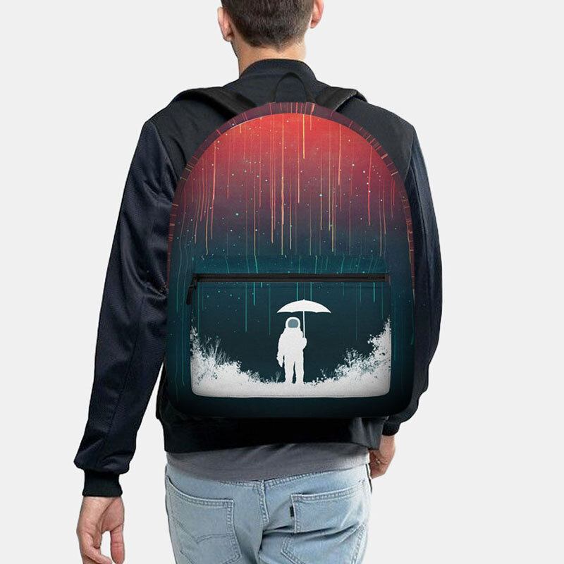 Unisex Oxford Space Astronaut Og Meteor Shower Mønster Print Casual Personlighed Æstetik Skoletaske Rygsæk