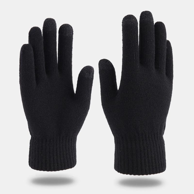 Mænd Vinter Kølig Beskyttelse Varm Fuldfinger Uldne Strikkede Handsker Thicken Plus Velvet Tre-finger Touch-screen Thermal Gym Handsker