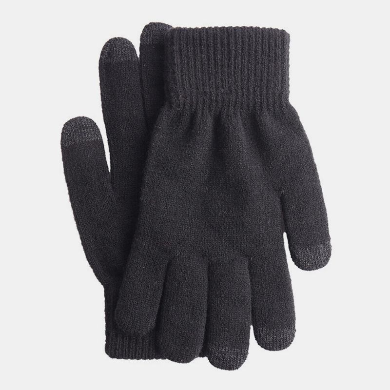 Mænd Vinter Kølig Beskyttelse Varm Fuldfinger Uldne Strikkede Handsker Thicken Plus Velvet Tre-finger Touch-screen Thermal Gym Handsker