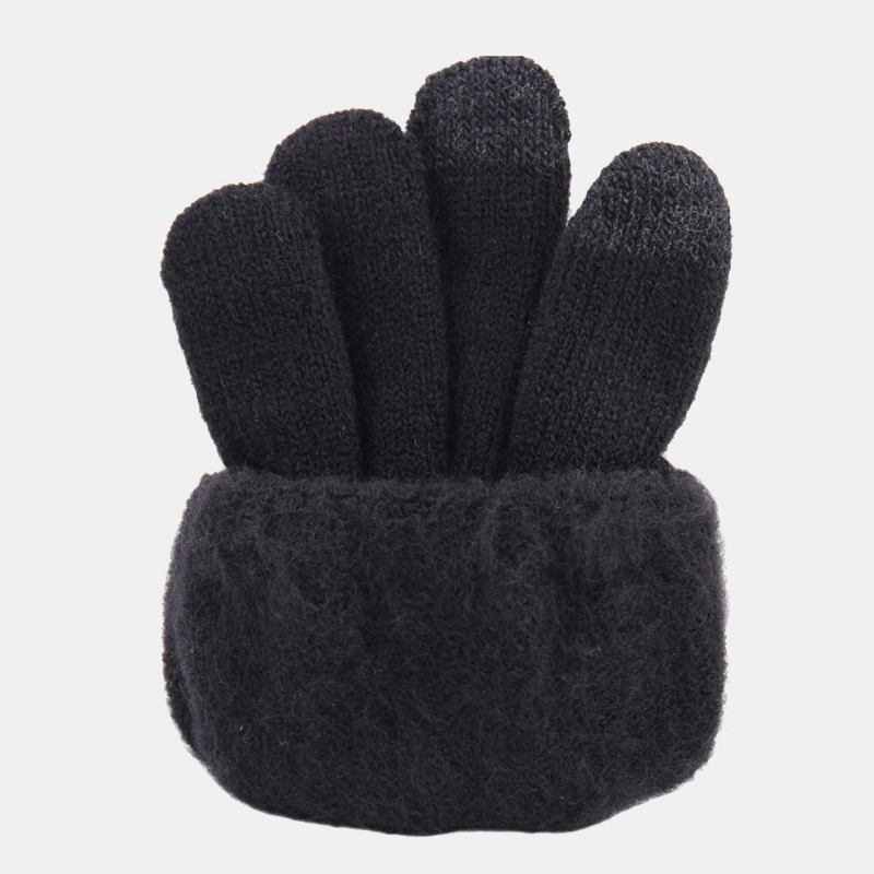 Mænd Vinter Kølig Beskyttelse Varm Fuldfinger Uldne Strikkede Handsker Thicken Plus Velvet Tre-finger Touch-screen Thermal Gym Handsker