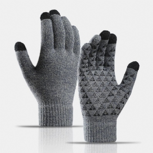 Unisex 3-finger Touch-skærm Palm Triangle Silikone Skridsikkert Mønster Strikkede Handsker Plus Velvet Thicken Bløde Vinter Varme Handsker