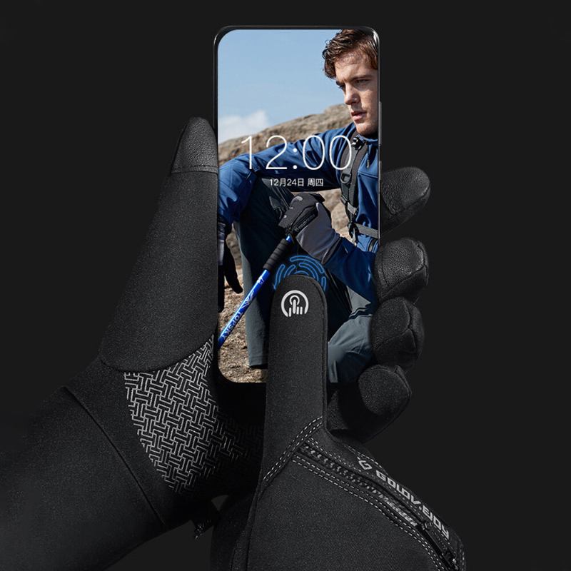Unisex Vinter Varme Touch Screen Handsker Vandtætte Fleece Lynlås Lommehandsker Skiløb Cykling Udendørs Sport Kuldebeskyttelseshandsker