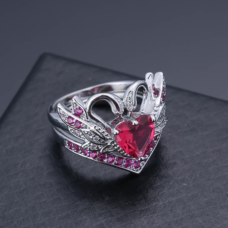 2 Stk/sæt Sweet Swan Heart Zirconia Forlovelsesring Unik Gave Til Kvinder Piger