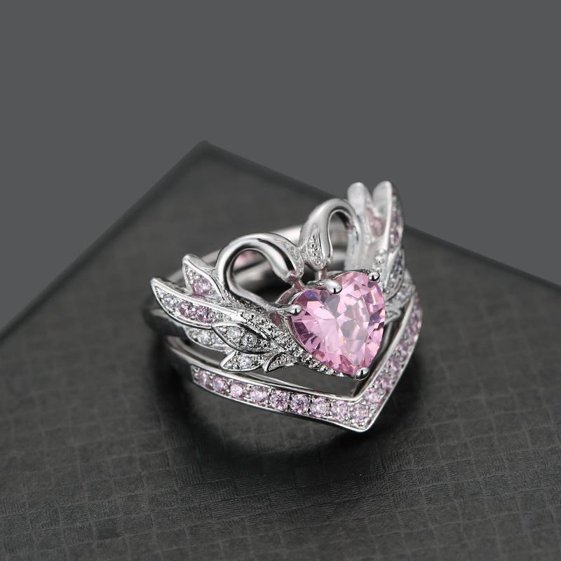 2 Stk/sæt Sweet Swan Heart Zirconia Forlovelsesring Unik Gave Til Kvinder Piger