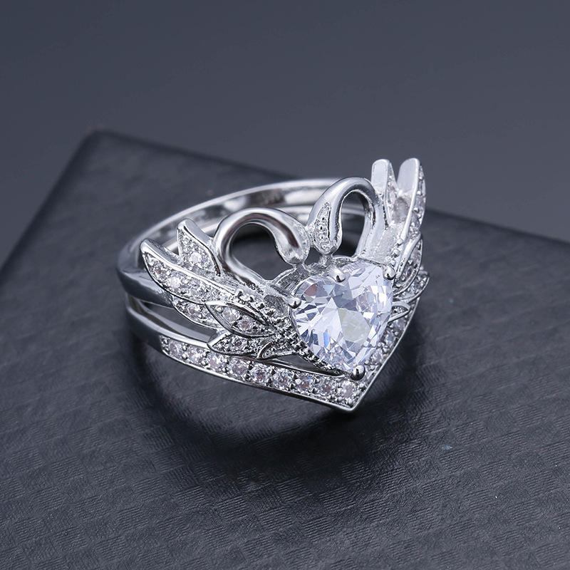 2 Stk/sæt Sweet Swan Heart Zirconia Forlovelsesring Unik Gave Til Kvinder Piger