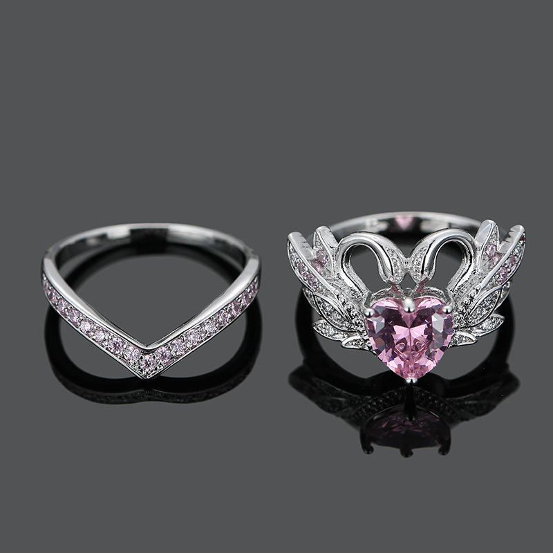 2 Stk/sæt Sweet Swan Heart Zirconia Forlovelsesring Unik Gave Til Kvinder Piger