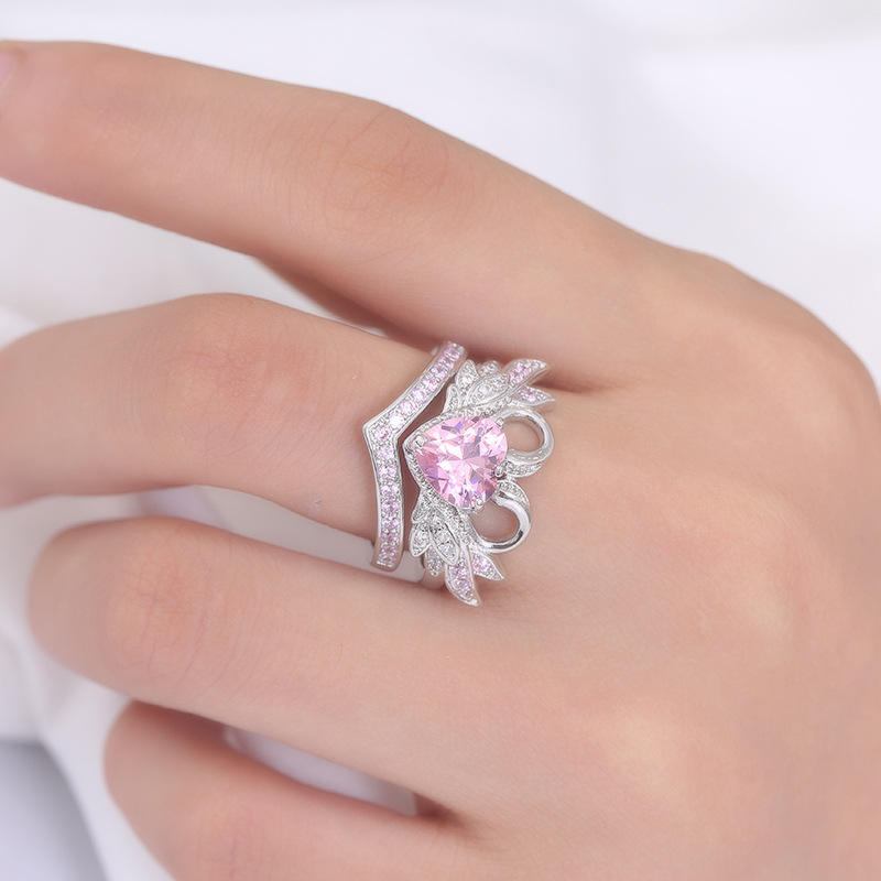 2 Stk/sæt Sweet Swan Heart Zirconia Forlovelsesring Unik Gave Til Kvinder Piger