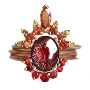 3 Stk/sæt Stilfulde Dame Stabelbare Ringe Ruby Crystal Flower Charm Bohemian Ring Sæt Til Damer