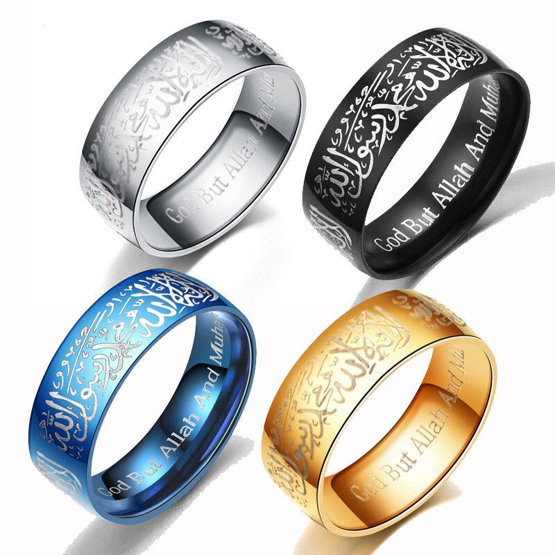 8 mm Muslim Allah Ord Rustfrit Stål Ring Religiøs Multicolor Guld Ringe Til Mænd