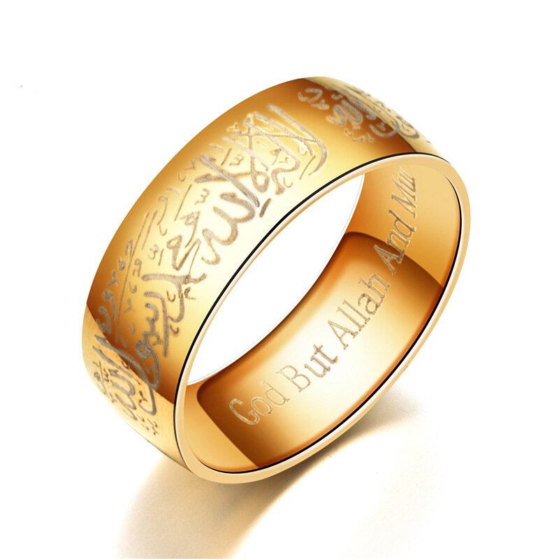 8 mm Muslim Allah Ord Rustfrit Stål Ring Religiøs Multicolor Guld Ringe Til Mænd