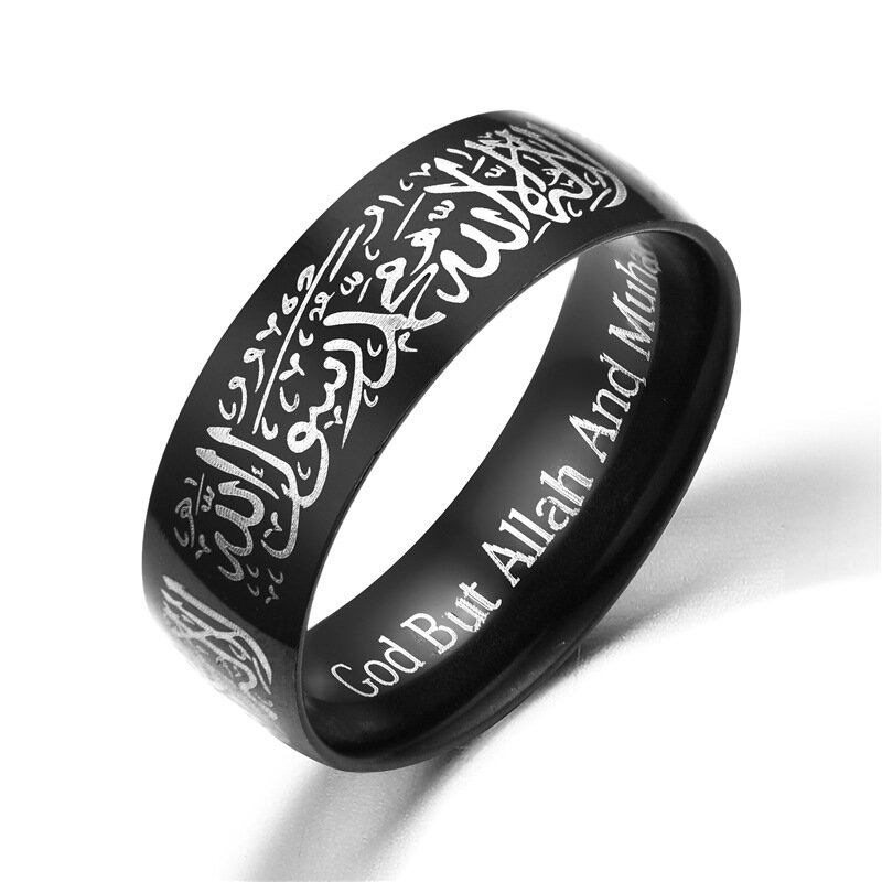 8 mm Muslim Allah Ord Rustfrit Stål Ring Religiøs Multicolor Guld Ringe Til Mænd