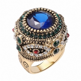Bohemian Blue Rhinestone Finger Ringe Etnisk Forgyldt Runde Geometriske Ring Smykker Til Kvinder