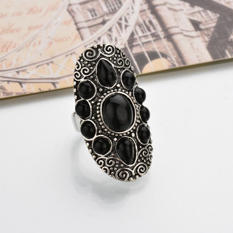 Bohemian Retro Blå Turkis Ring Sliver Carved Dame Ringe Tilbehør