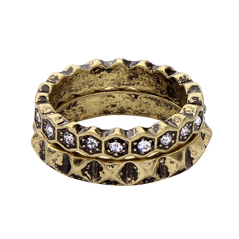 Dobbelt Layer Rhinestone Finger Ring Afrikansk Bronze Kvinder Ring For Gift