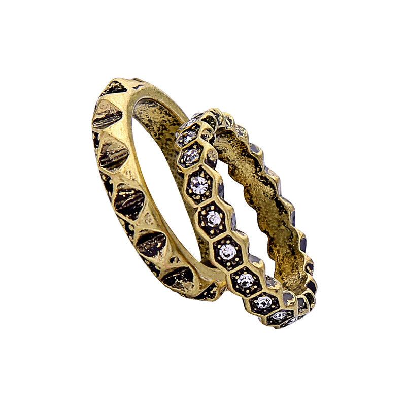 Dobbelt Layer Rhinestone Finger Ring Afrikansk Bronze Kvinder Ring For Gift