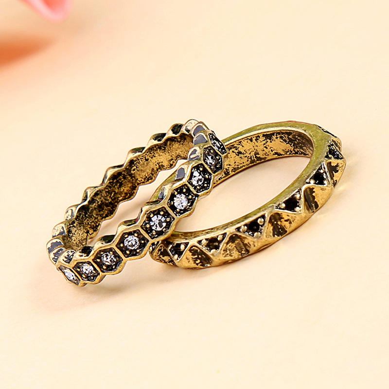 Dobbelt Layer Rhinestone Finger Ring Afrikansk Bronze Kvinder Ring For Gift