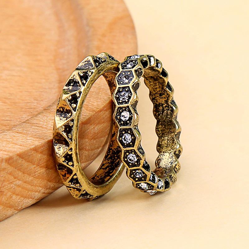 Dobbelt Layer Rhinestone Finger Ring Afrikansk Bronze Kvinder Ring For Gift