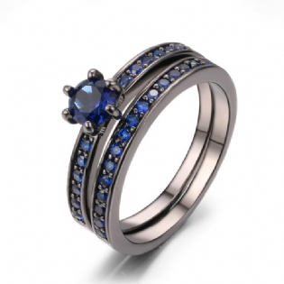Elegant Crown Ring Sæt Cubic Zirconia Kobber Forlovelsesring Med Seks Ben Til Kvinder
