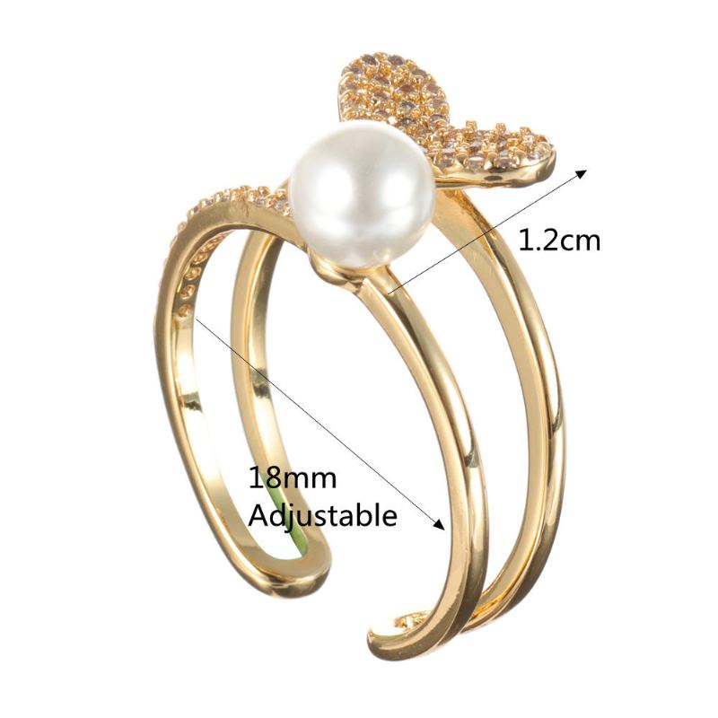 Fashion Open End Ring 18k Forgyldt Zirconia Dobbeltlags Hjerteperlering Til Kvinder