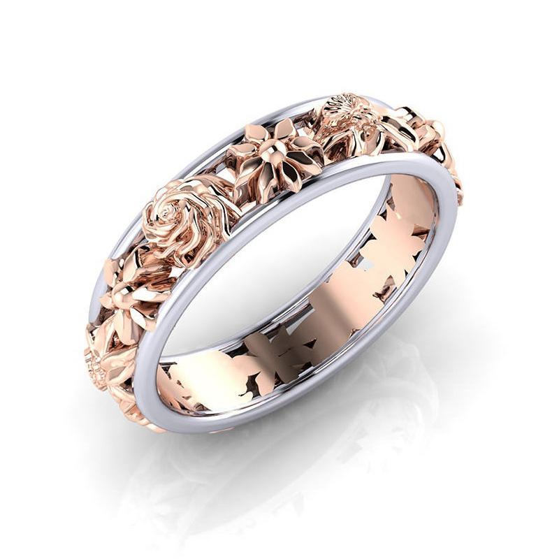 Mode Dobbelt Farve Blomst Finger Ring Rund Form Rose Guld Kvinder Ringe Smykker