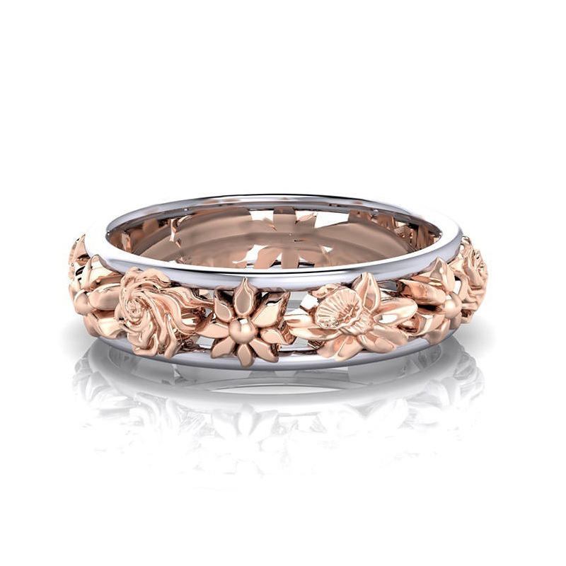 Mode Dobbelt Farve Blomst Finger Ring Rund Form Rose Guld Kvinder Ringe Smykker