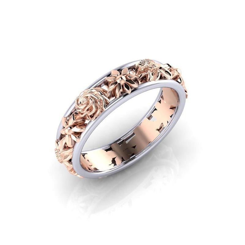 Mode Dobbelt Farve Blomst Finger Ring Rund Form Rose Guld Kvinder Ringe Smykker