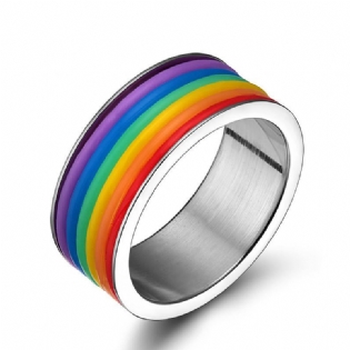 Mode Rustfrit Stål Finger Ring Rainbow Silikone Ring Til Kvinder Mænd Lgbt Band Unisex Smykker