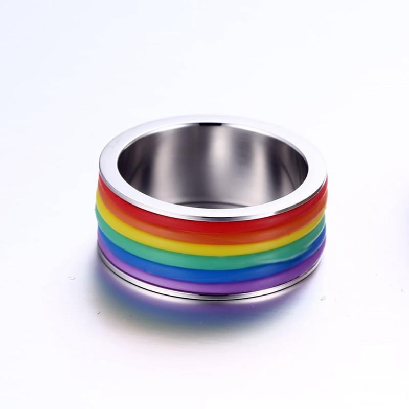 Mode Rustfrit Stål Finger Ring Rainbow Silikone Ring Til Kvinder Mænd Lgbt Band Unisex Smykker