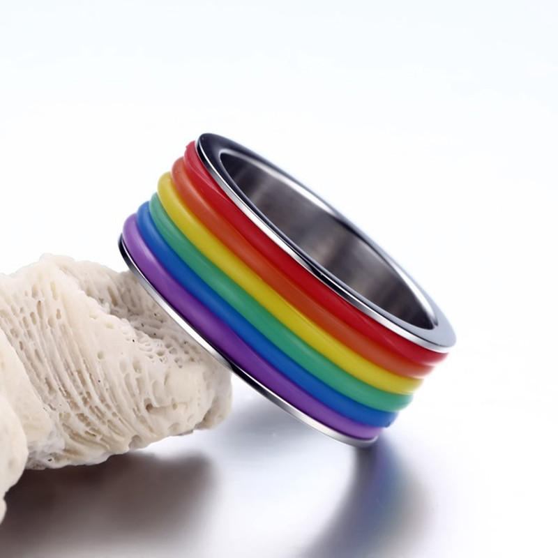 Mode Rustfrit Stål Finger Ring Rainbow Silikone Ring Til Kvinder Mænd Lgbt Band Unisex Smykker